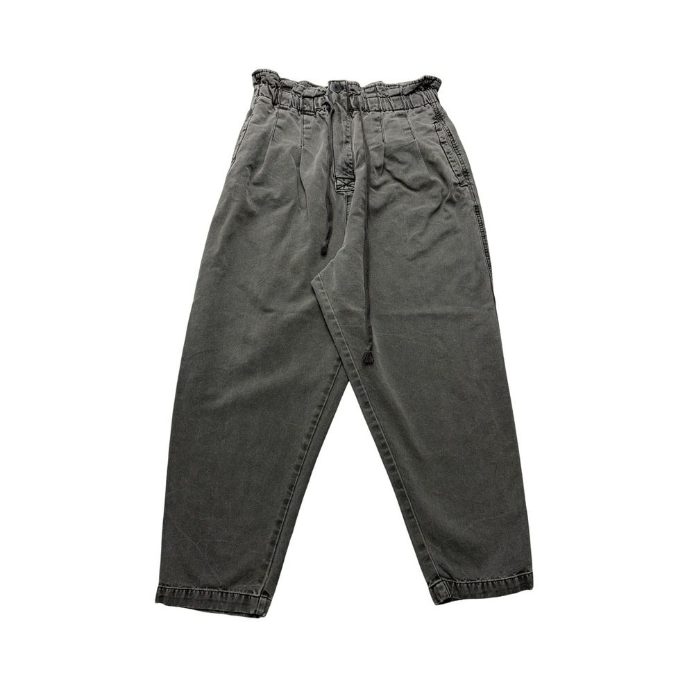 Free People Paperbag Pants Womens L Gray Cropped Tapered Twill OB934529